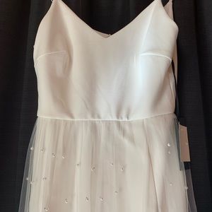 White pearl overskirt dress